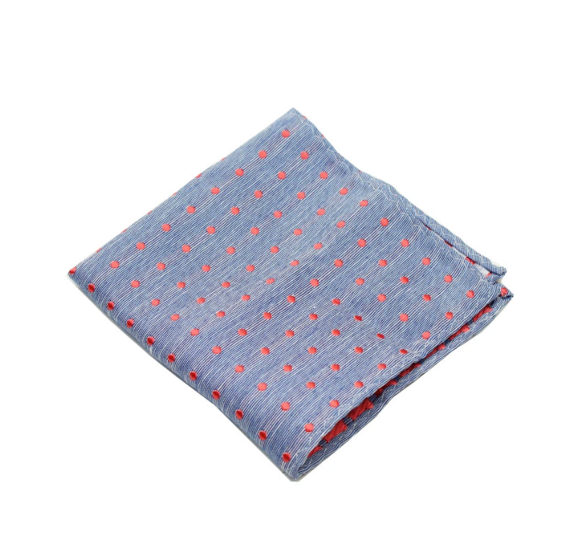 Blue and Coral Polkadot Pocket Square